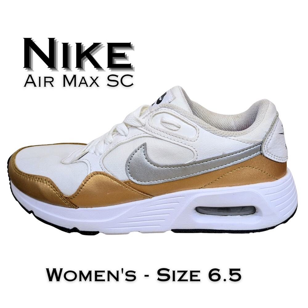 Nike Air Max SC Sneakers Womens 6.5 White Metallic Gold Shoes Retro CW4554-107
